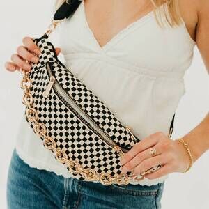 NEW PRETTY SIMPLE women's susie vegan leather bum bag in woven checkered